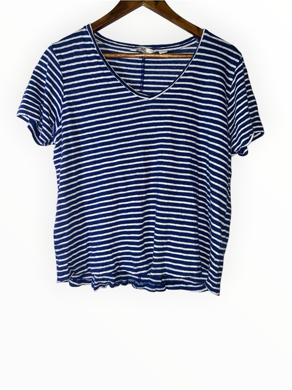 Vineyard Vines Striped Linen V-Neck Tee - Navy Blue & White SIZE MEDIUM